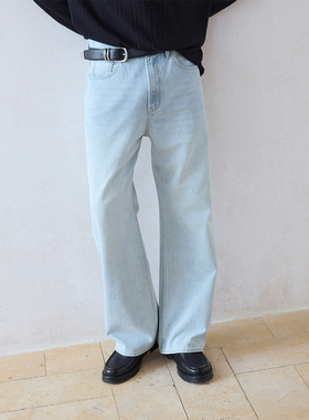 DIMC浅蓝色水洗直筒牛仔裤美式复古cleanfit休闲长裤男女同款