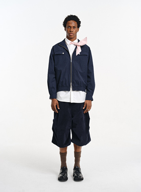 DIMC25SS宝蓝色双头拉链格纹立领薄夹克 休闲男女cleanfit外套