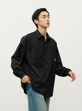 【抗皱】DIMC刘宇同款黑色休闲衬衫 素净百搭宽松港风男长袖休闲
