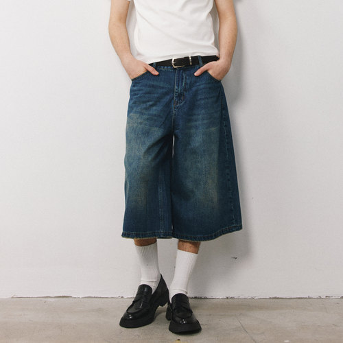 DIMC复古洗水牛仔七分裤