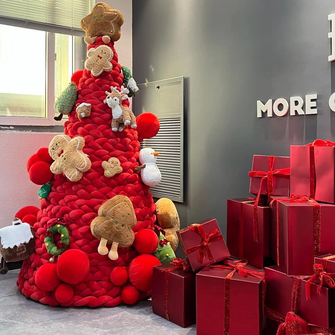 网红款圣诞节装饰超粗毛线麻花辫圣诞树diy材料大型摆件公仔架子