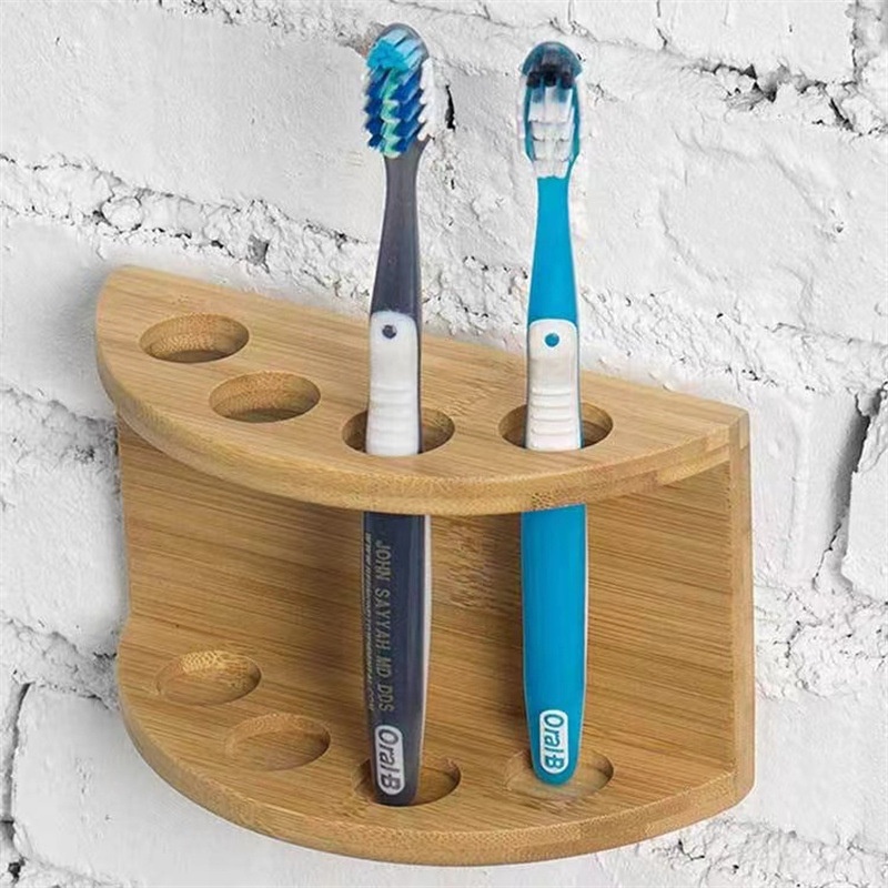 厂家批发4孔插槽化妆刷美笔架牙刷架竹制浴室存放架整理收纳木架