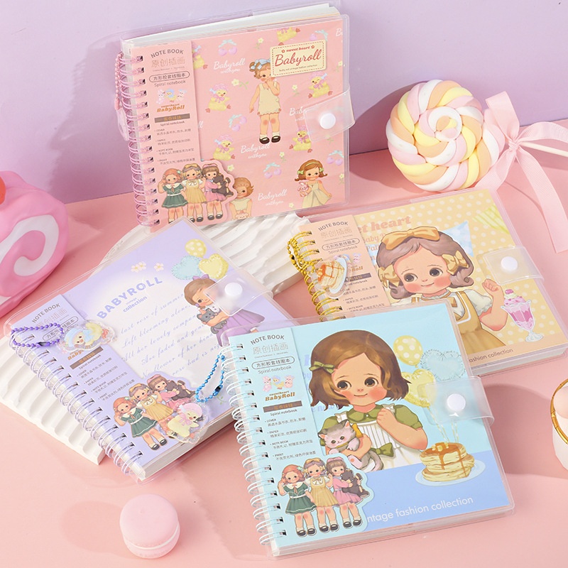 方形胶套线圈本 蛋卷妹妹系列高颜值可爱卡通少女心活页本手账本