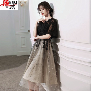 大码小晚礼服裙子女气质宴会胖mm遮肚黑色显瘦平时可穿年会中长款