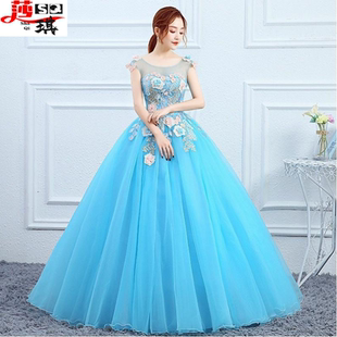 新款 影楼彩纱 独唱演出服蓬蓬裙女主持人艺考礼服2020长款