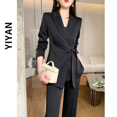 早秋西装套装女气质黑色质感西服