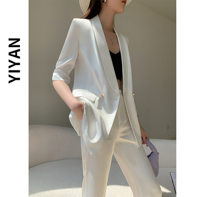 邑颜白色高级感西服套装女夏季薄