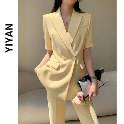 邑颜夏季短袖西装套装女薄款2023