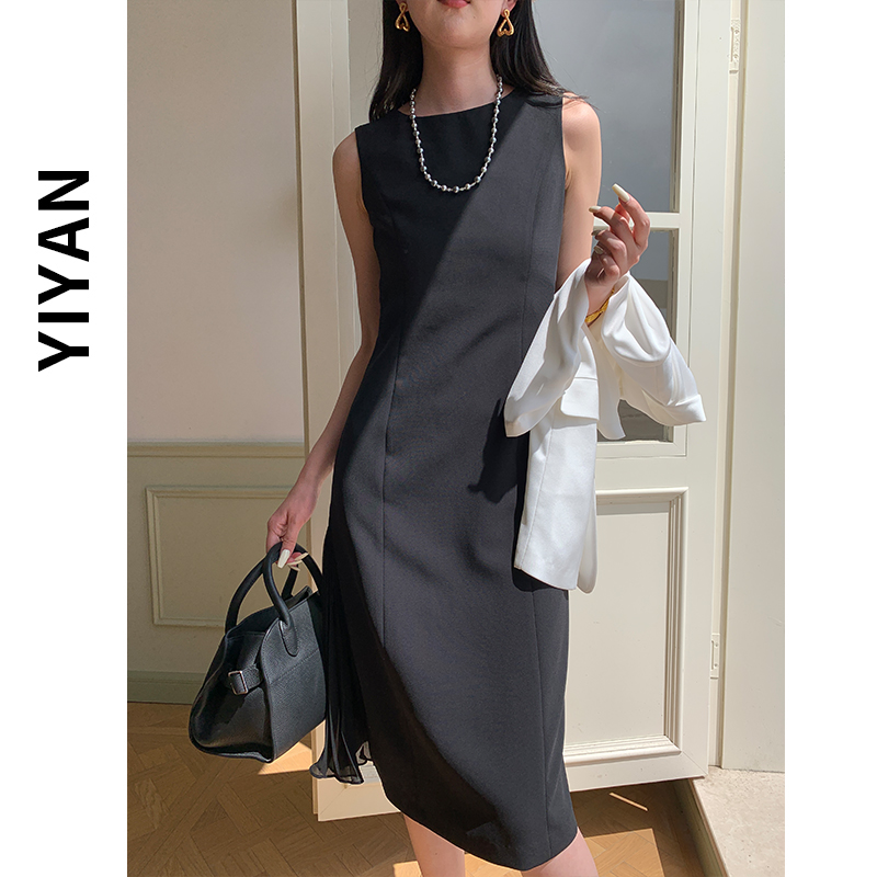 知性优雅气质黑色背心裙2025新款女装打底修身无袖连衣裙夏季薄款