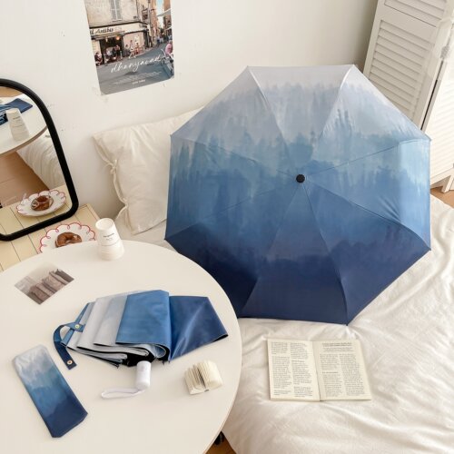 ins太阳伞学生黑胶晕染雨伞自动