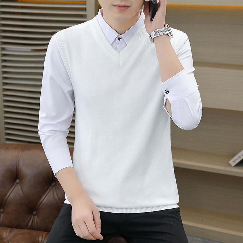 秋冬季男士新款色毛衣背心男韩版修身V领打底针织马甲保暖内1013n