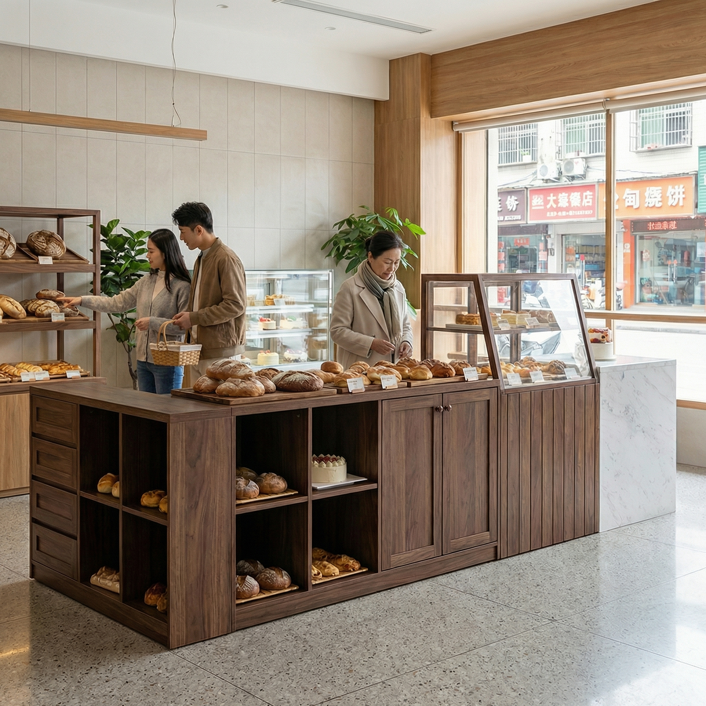 复古木质面包展示架商用店铺陈列架收纳储物架落地式置物架吧台