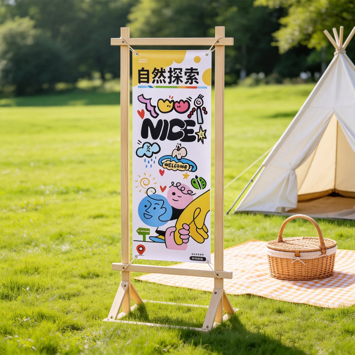 门型易拉宝展示架立式落地式海报广告牌木质展架宣传招聘促销支架