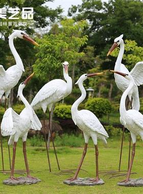 玻璃钢仿真仙鹤白鹭雕塑摆件花园庭院假山水池塘户外园林景观装饰