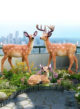户外园林仿真梅花鹿雕塑装饰玻璃钢动物景观庭院花园草坪麋鹿摆件