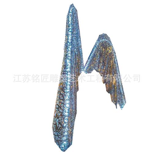 铭匠专业承接城市园林景观工程不锈钢金属镂空天使的翅膀雕塑