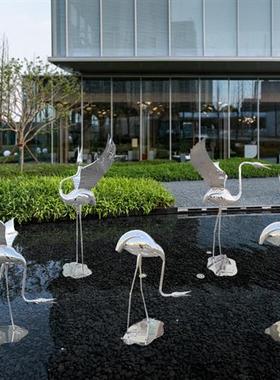 镜面不锈钢仙鹤雕塑火烈鸟落地大摆件户外售楼部园林景观小品装饰