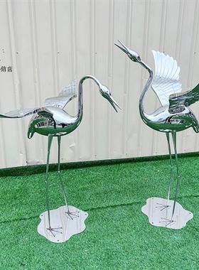 不锈钢手工锻造落地仙鹤雕塑园林景观草坪动物摆件室内水池装饰品