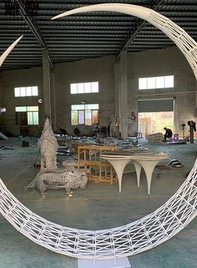 大型不锈钢雕塑定制月亮圆环金属镂空户外售楼部广场园林景观装饰