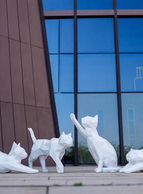 户外玻璃钢抽象几何猫雕塑园林景观小区草坪商场橱窗动物装饰摆件