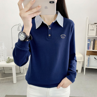 高级感假两件条纹T恤女装春秋2025年爆款卫衣女外穿秋衣洋气上衣