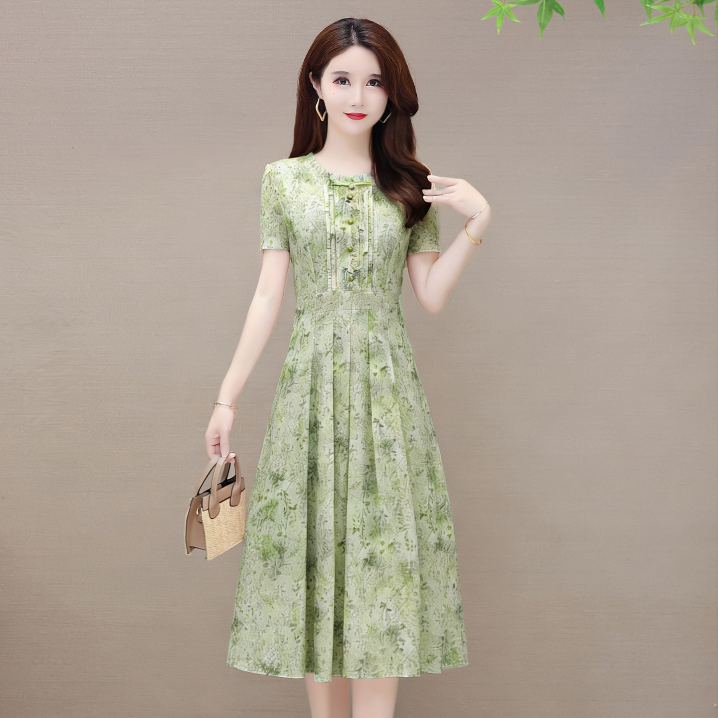 洋气漂亮网纱印花裙子夏季新款中年显瘦气质女人味优雅减龄连衣裙