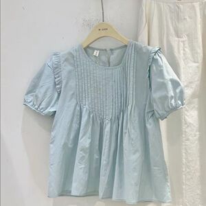 2023年新款法式高级感超好看娃娃衫上衣褶皱泡泡袖短袖衬衫女夏季