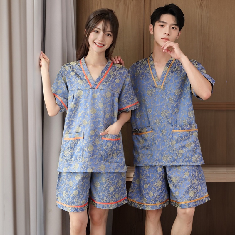 纯棉家居睡衣女款汗蒸服情侣款洗浴大码男款浴衣桑拿服