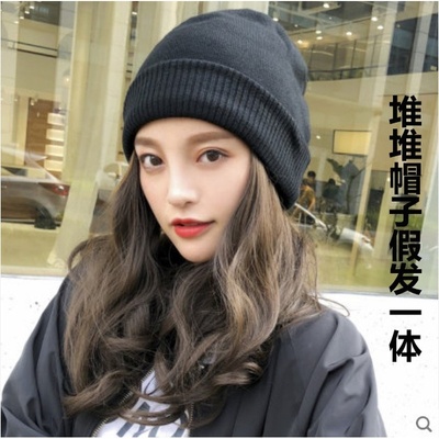假发帽子一体秋冬款真发3d法式空气刘海时尚手织毛线带刘海的帽子