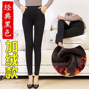 加绒加厚中老年人棉裤非羽绒裤子妈妈打底裤女冬季外穿显瘦高腰花