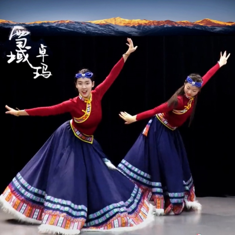 广场舞服装新款套装藏族舞蹈服装演出中老年练习裙半身长裙民族风