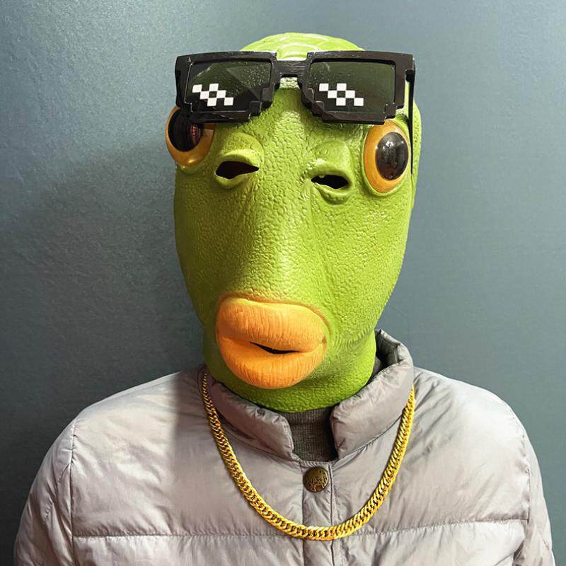 儿童人物绿鱼头套吓人搞怪男生动漫穿戴玩具整人头饰面罩个性加厚