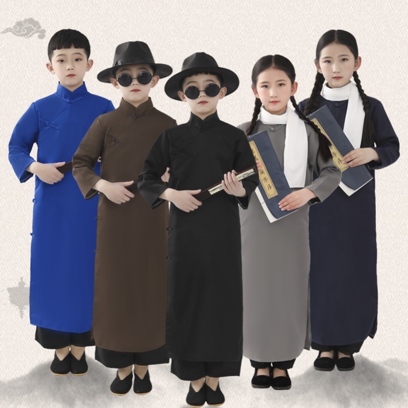 六一儿童相声大褂演出服男女童说书人舞蹈同款五四民国长衫相声服