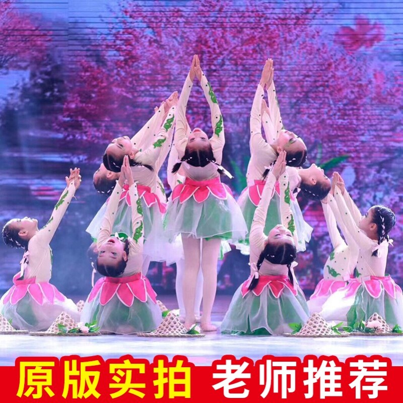 我家住在桃花山儿童表演服新款小何风采演出服小草天空舞蹈服斗笠