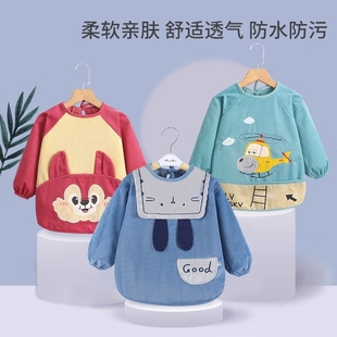 儿童罩子衣画画男童秋冬季婴儿长袖水晶绒饭兜罩衫宝宝女孩女童小