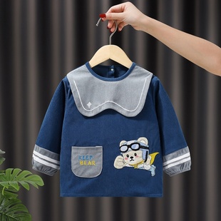 儿童罩子衣画画男童秋冬季婴儿长袖水晶绒饭兜罩衫宝宝女孩女童小