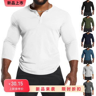 打底衫 大码 亨利领T恤上衣Men 2023秋冬新款 长袖 Shirt 欧美男士