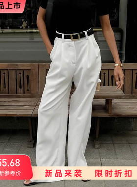 欧美风白色高腰长裤宽松休闲裤High waisted loose fitting pants