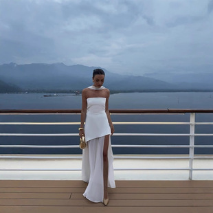 抹胸一字肩无袖 shoulder 连衣裙 one Dress Strapless 时尚