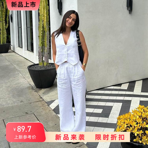 欧美风夏季新款马甲背心长裤休闲时尚套装Tank top and pants set