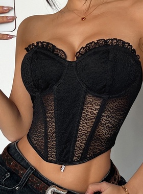 性感一字肩纯欲蕾丝睫毛钢圈鱼骨胸衣 Pure Desire Lace Corset