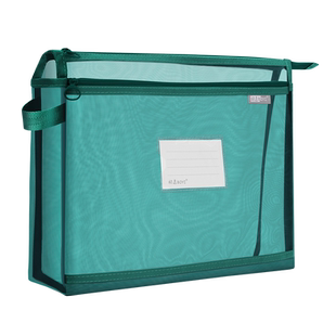 网纱文件袋拉链式大号文件收纳袋双层加厚大容量科目分类袋初中生专用试卷收纳袋小学生书本学科墨绿色资料袋