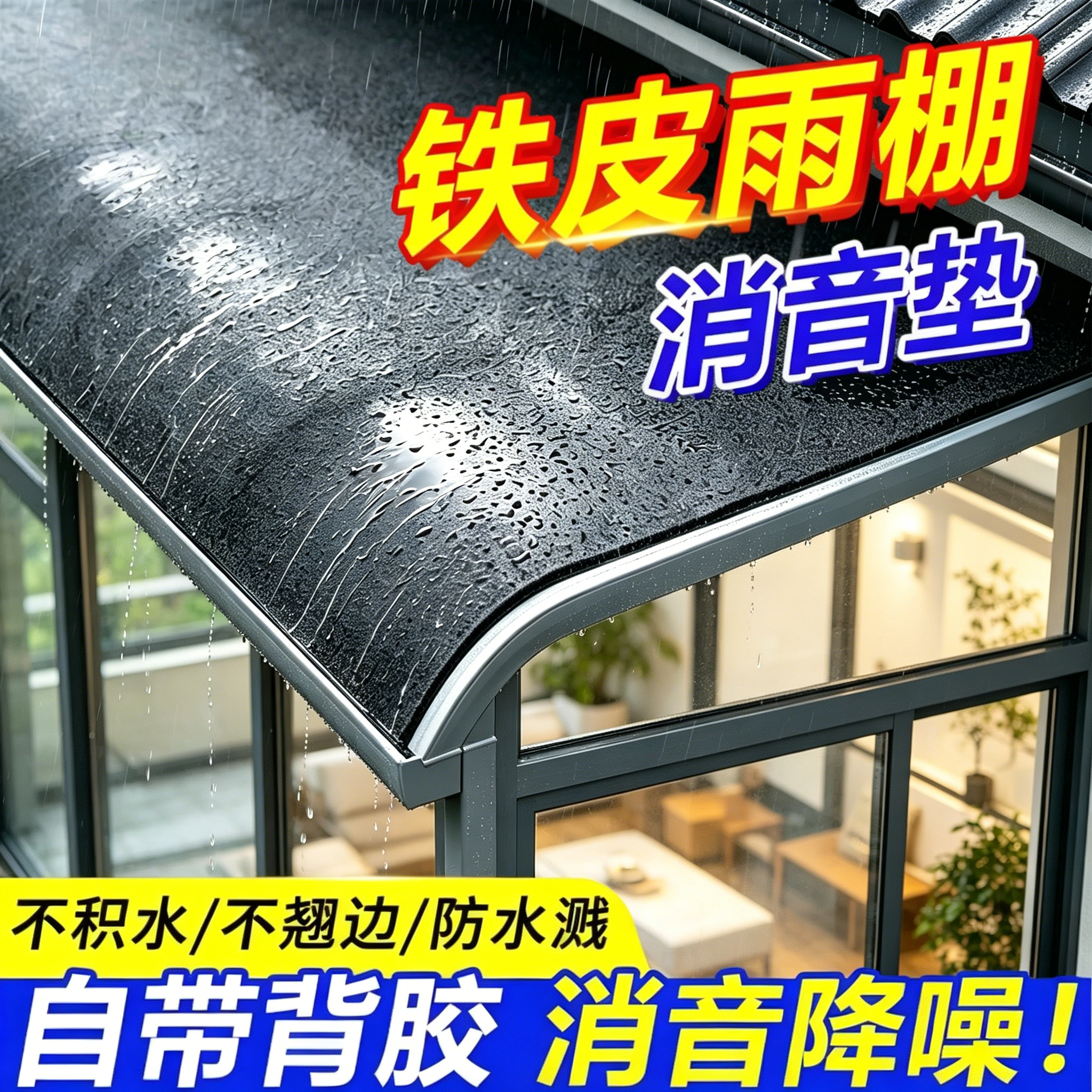 铁皮雨棚隔音垫加厚自粘带背胶可裁剪下雨消音棉专用神器户外屋顶阳台空调外机防水防晒滴水静音吸音海绵垫