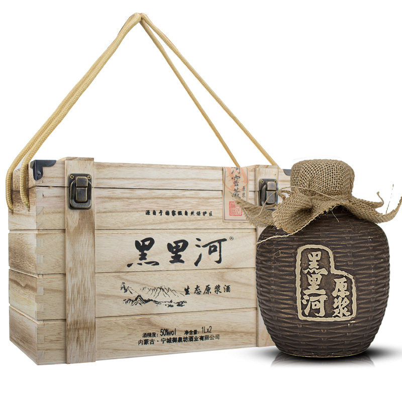 内蒙古特产黑里河窖藏酒白酒50度1000ml坛子装高度酒粮食高粱原浆