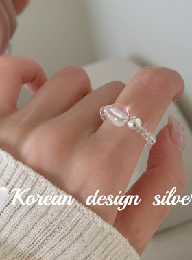 韩国东大门小众设计春夏新款S925纯银 白水晶银珠戒指 叠戴ins女