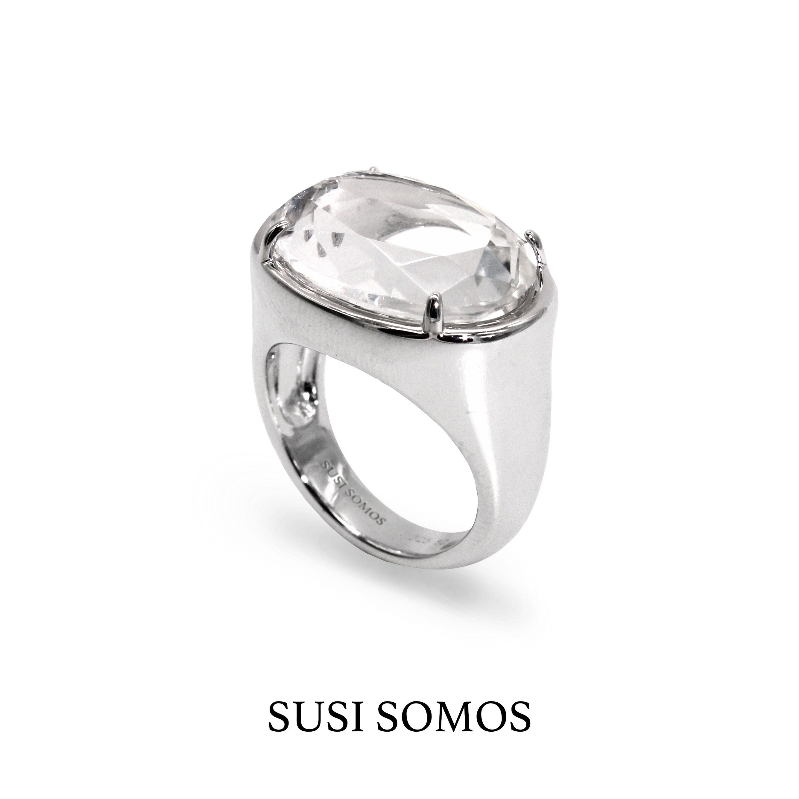 SUSISOMOS白水晶银大台面戒指