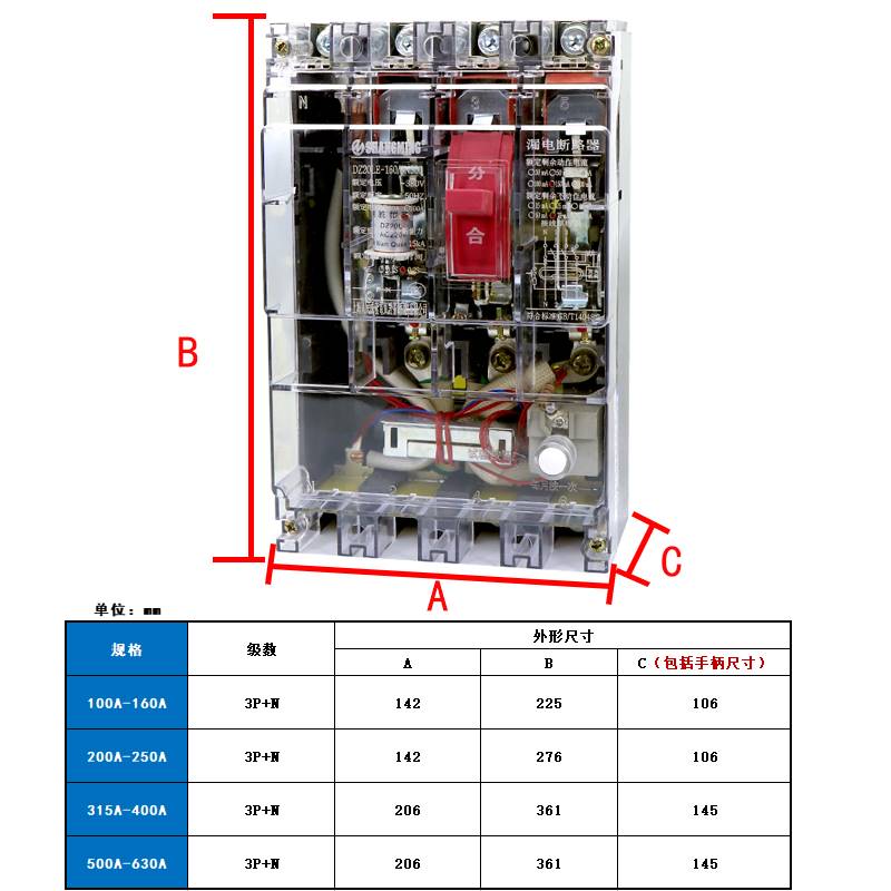 人民漏电断路器DZ20L-160A250A400A630A/4300三相四线透明开关