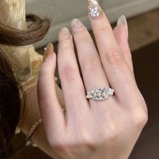 棉花糖云朵~奶呼呼珍珠粉白闪钻锆石戒指轻奢小众高级感开口戒指