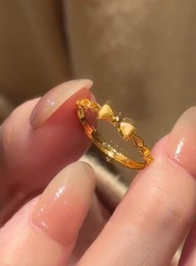 沙金不掉色蝴蝶结戒指女新款小