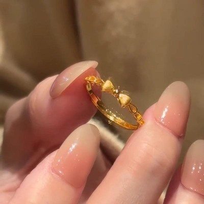 沙金不掉色蝴蝶结戒指女新款小